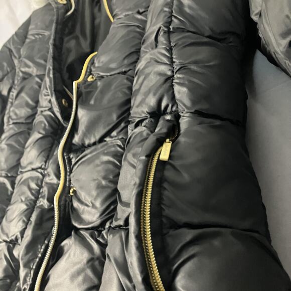 Southpole Coat Womens Medium Black Long Down Puffer Hood Faux Fur Zip Quilted - Picture 13 of 16